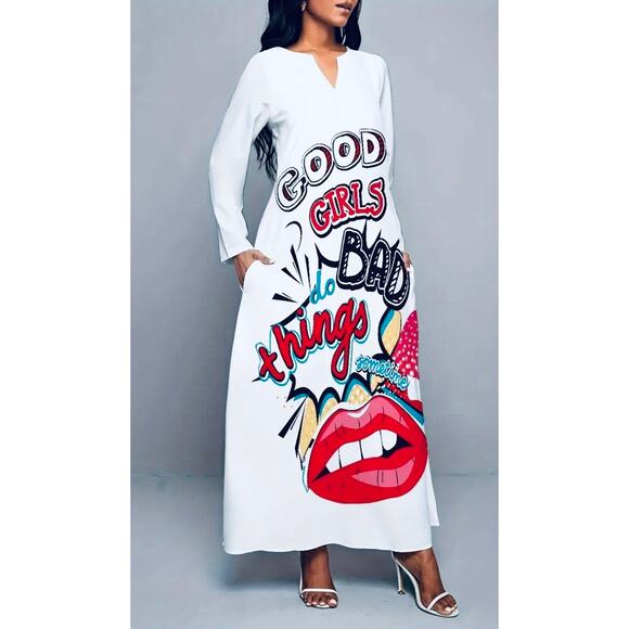 None Dresses & Skirts - Vintage Style Long Sleeve Abstract Print Crew Neck Fashionable Dress, NWOT